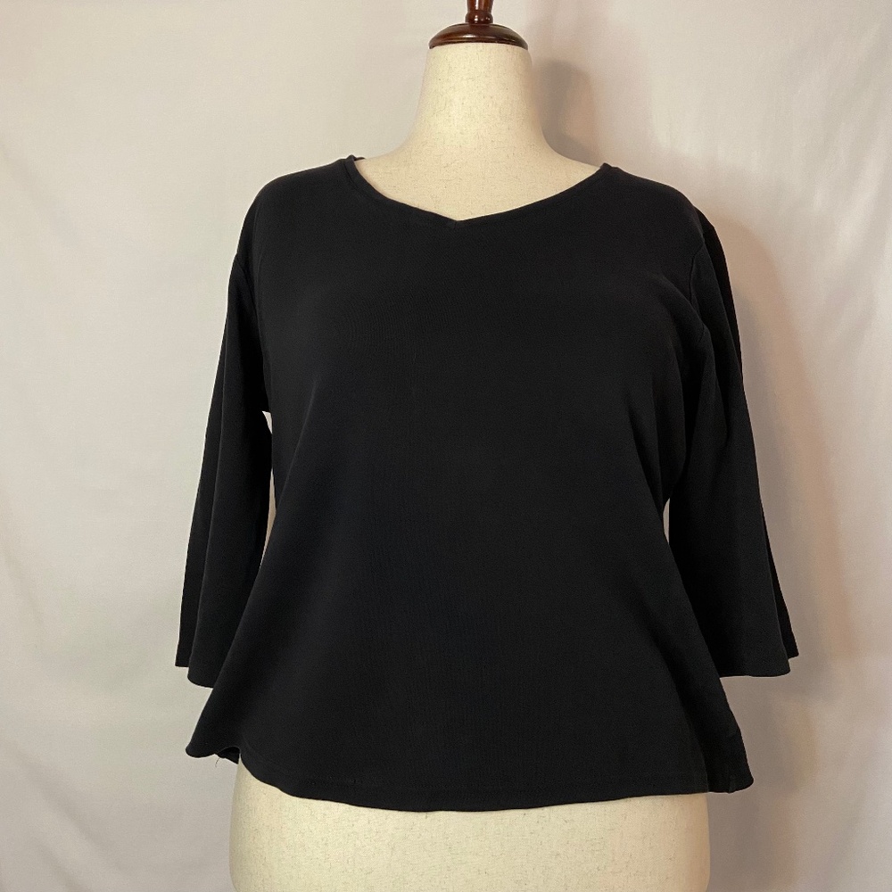 Karen Scott Black V-Neck Top w/ 3/4 Length Sleeves Plus Size 1X